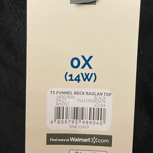 NWT: Terra & Sky Women’s OX/XL Plus-Size Black Longsleeve Funnel-Neck Raglan Top - Picture 8 of 8